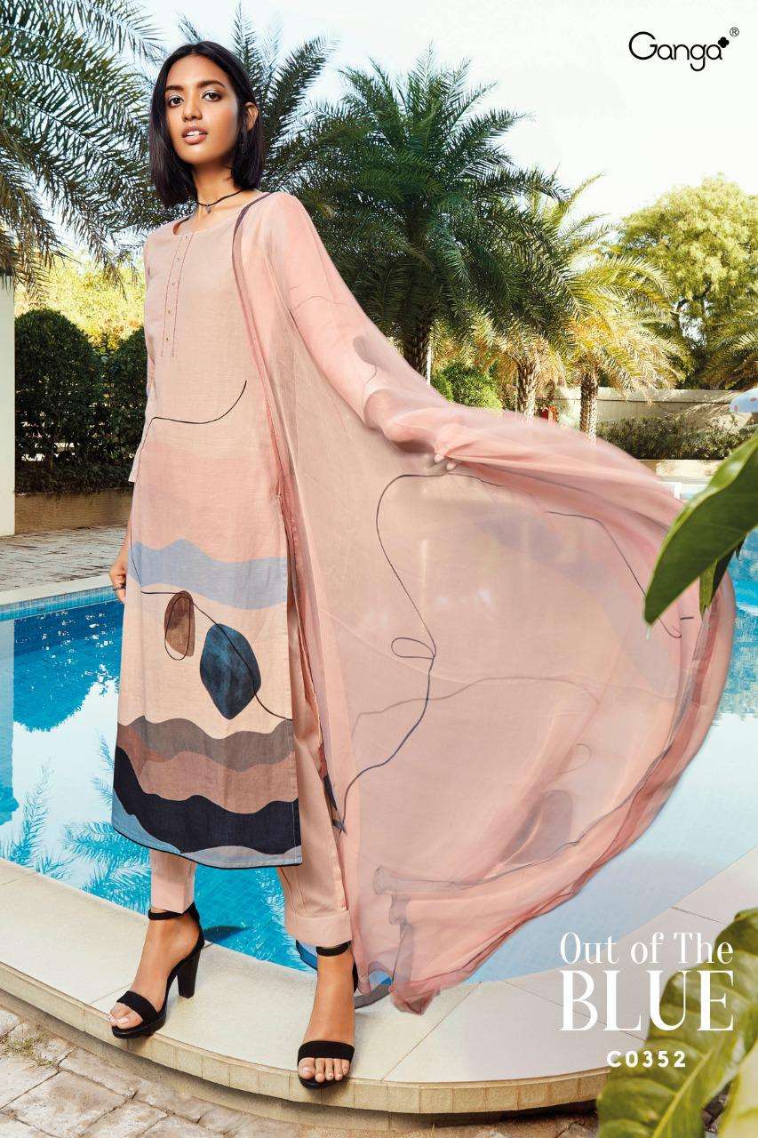 OUT OF THE BLUE BY GANGA FASHION 348 TO 352 SERIES DESIGNER SUITS BEAUTIFUL STYLISH FANCY COLORFUL PARTY WEAR & OCCASIONAL WEAR PURE LINEN DIGITAL PRINT DRESSES AT WHOLESALE PRICE